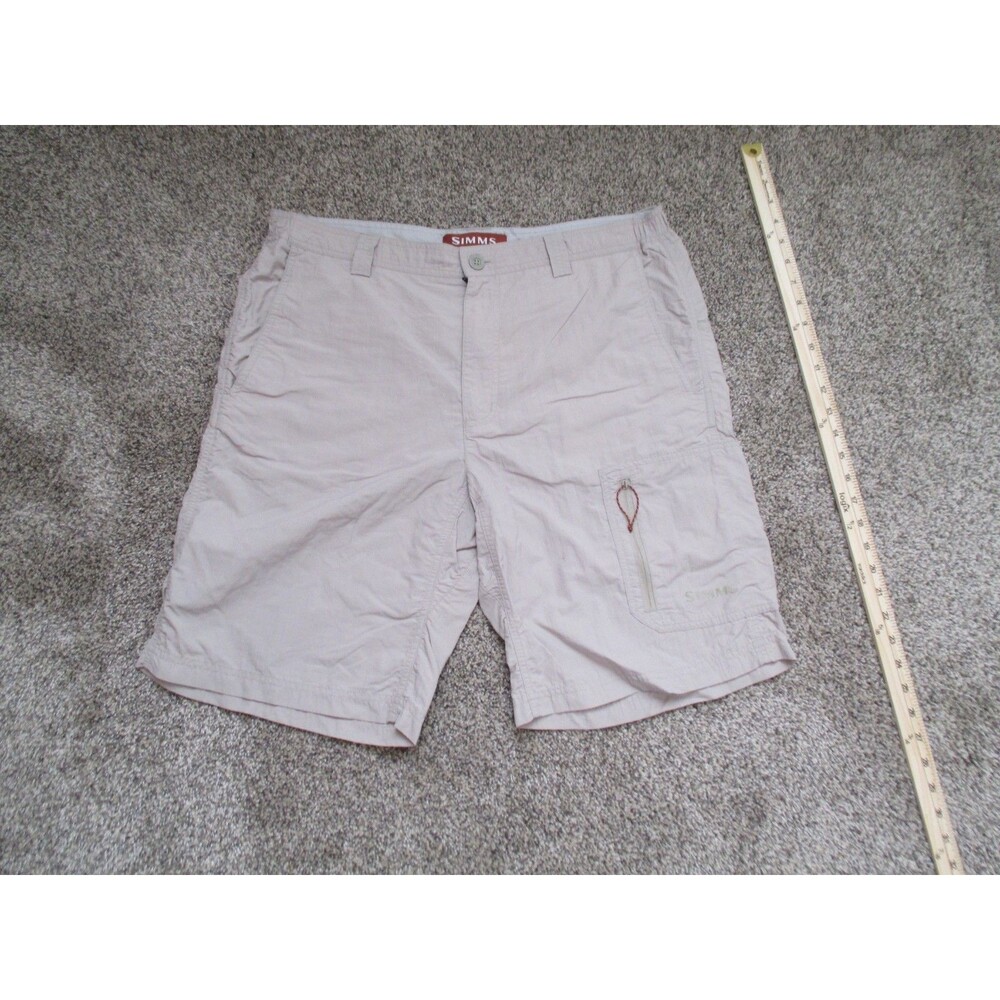Simms Guide Cargo Shorts Men Large Khaki Tan 11" Fishing Hiking Stretch